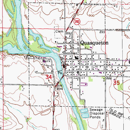 Topographic Map of Quasqueton, IA