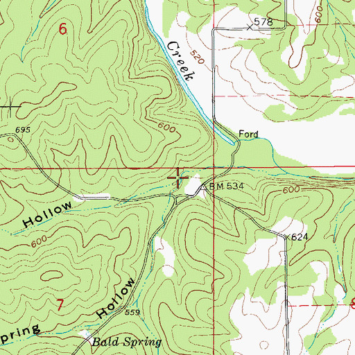 Topographic Map of Bald Spring Hollow, AR