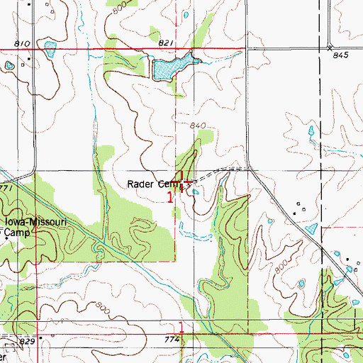 Topographic Map of Rader Cemetery, IA