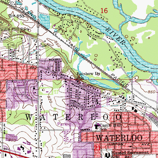 Topographic Map of Rainbow Drive School, IA