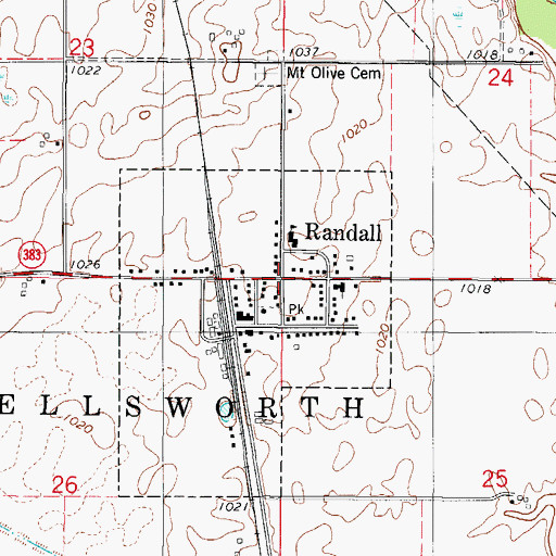 Topographic Map of Randall, IA