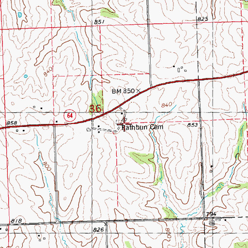 Topographic Map of Rathbun Cemetery, IA