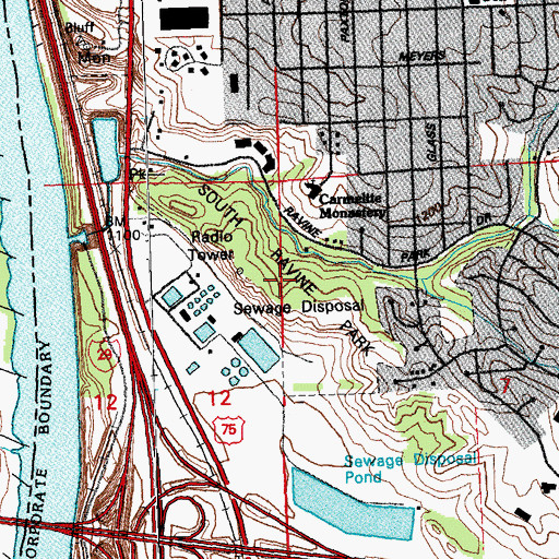 Topographic Map of Ravine Park, IA