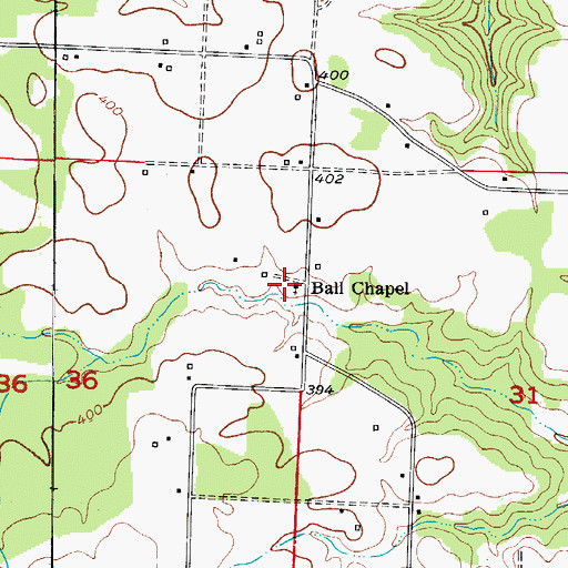 Topographic Map of Ball Chapel, AR