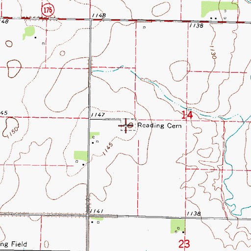 Topographic Map of Reading Cemetery, IA