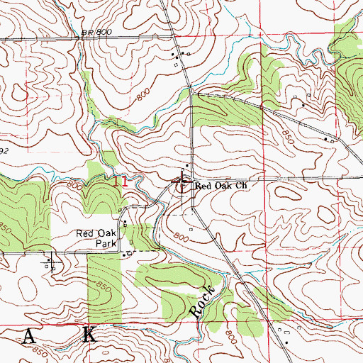 Topographic Map of Red Oak Church, IA