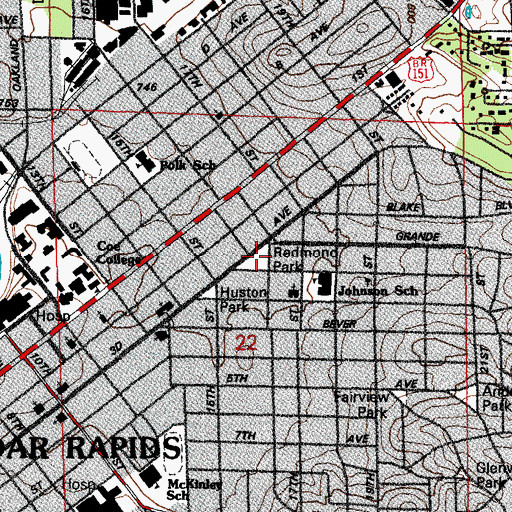 Topographic Map of Redmond Park, IA