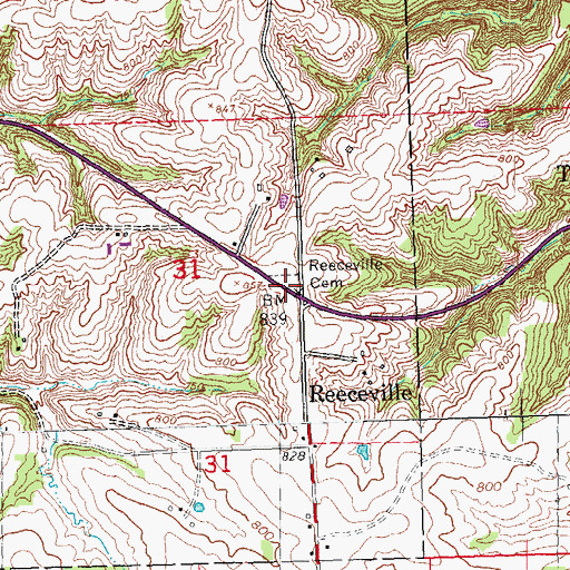 Topographic Map of Reeseville Cemetery, IA