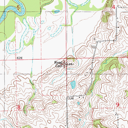 Topographic Map of Reed Cemetery, IA