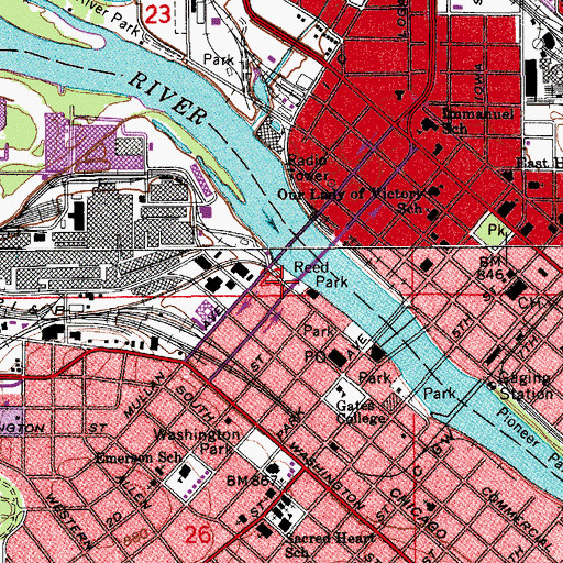 Topographic Map of Reed Park, IA