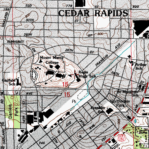 Topographic Map of Regis Middle School, IA