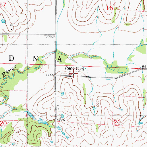Topographic Map of Reno Cemetery, IA