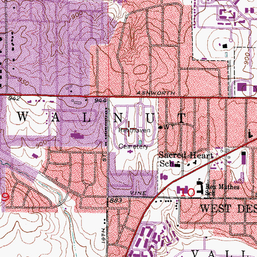 Topographic Map of Resthaven Cemetery, IA