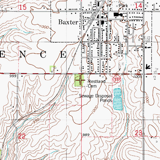 Topographic Map of Restland Cemetery, IA