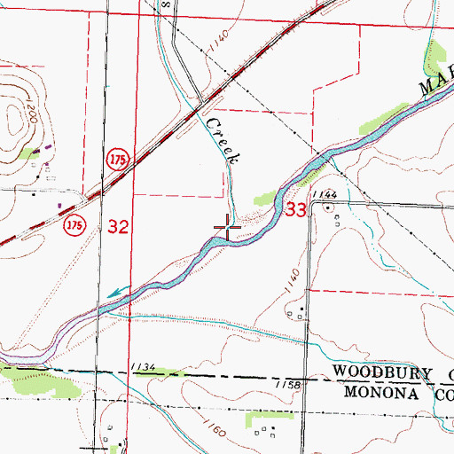 Topographic Map of Reynolds Creek, IA