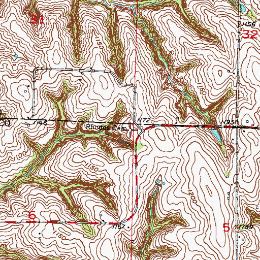 Topographic Map of Rhodes Cemetery, IA