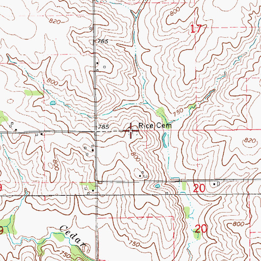 Topographic Map of Rice Cemetery, IA