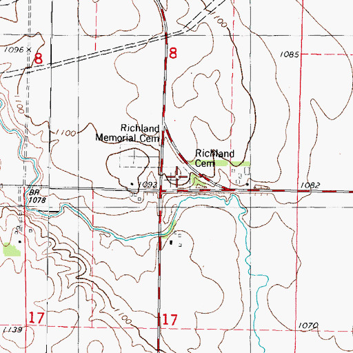 Topographic Map of Richland Cemetery, IA