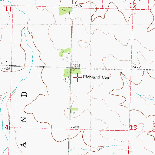 Topographic Map of Richland Cemetery, IA