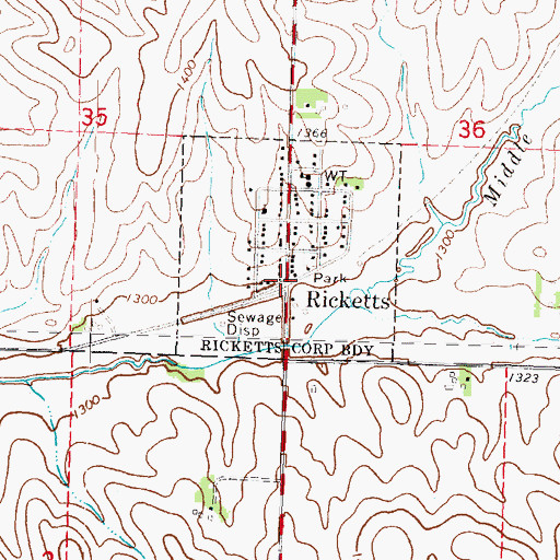 Topographic Map of Ricketts, IA