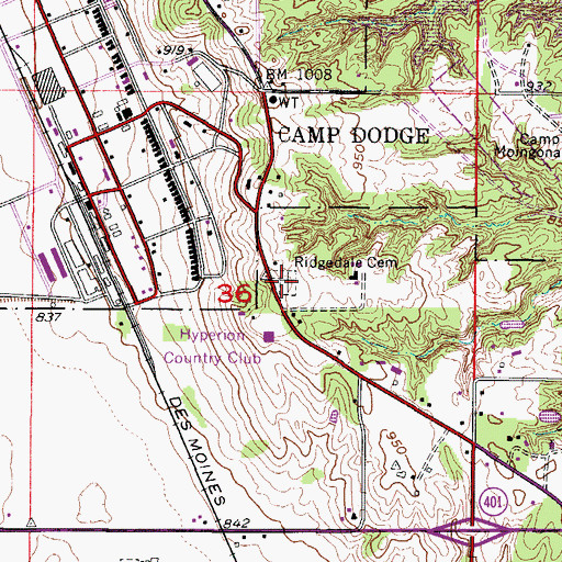 Topographic Map of Ridgedale Cemetery, IA