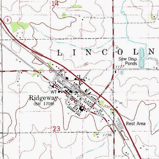 Topographic Map of Ridgeway, IA
