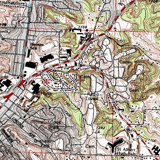 Topographic Map of Ridgewood Cemetery, IA
