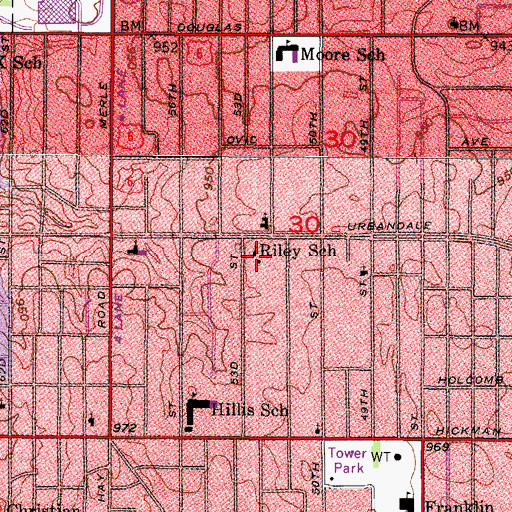 Topographic Map of Riley School, IA