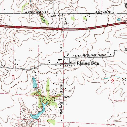 Topographic Map of Rising Sun, IA