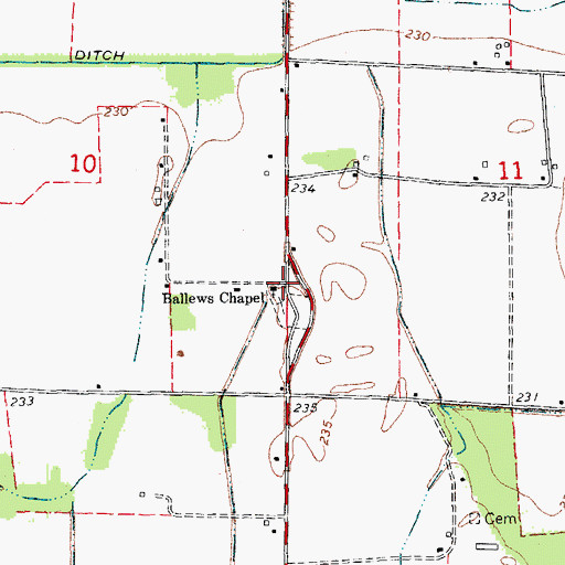 Topographic Map of Ballews Chapel, AR