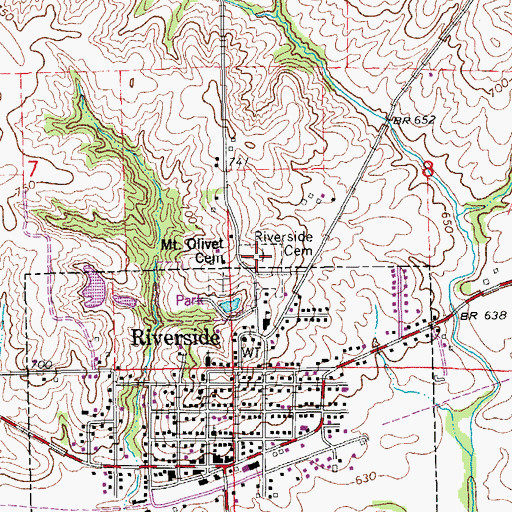 Topographic Map of Riverside Cemetery, IA