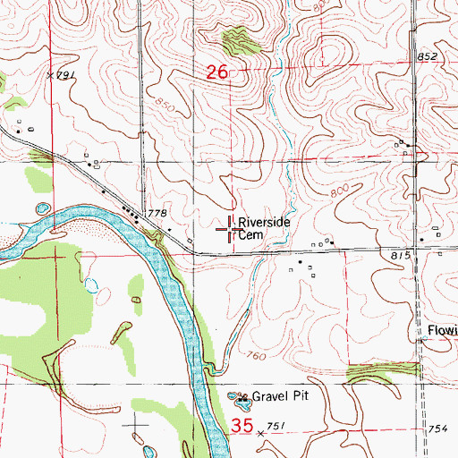 Topographic Map of Pleasant Valley Cemetery, IA