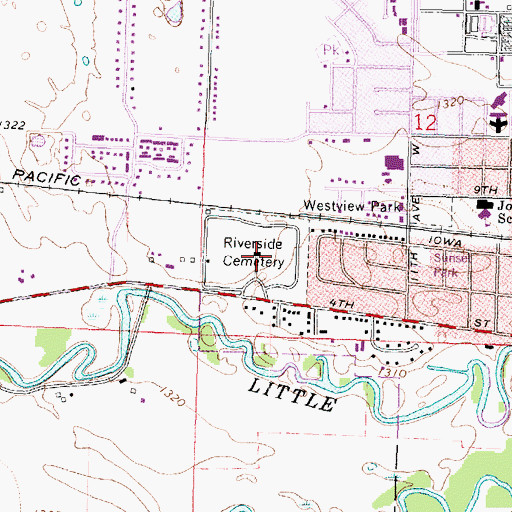 Topographic Map of Riverside Cemetery, IA