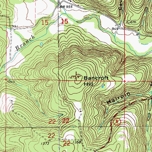 Topographic Map of Bancroft Hill, AR