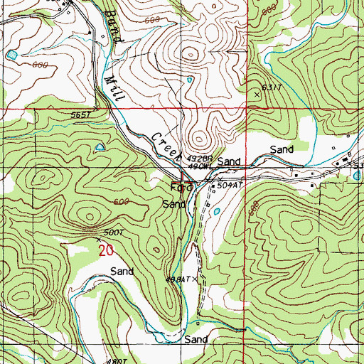 Topographic Map of Band Mill Creek, AR