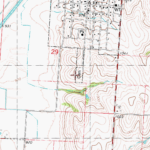 Topographic Map of Riverton Cemetery, IA