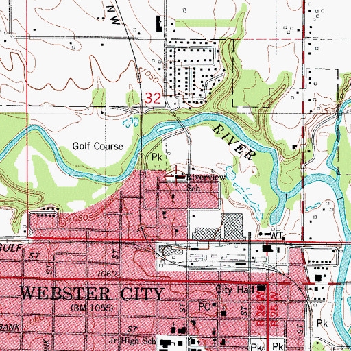 Topographic Map of Riverview School, IA