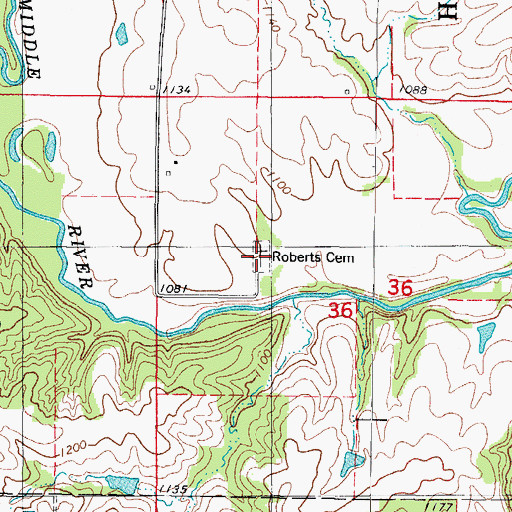 Topographic Map of Roberts Cemetery, IA