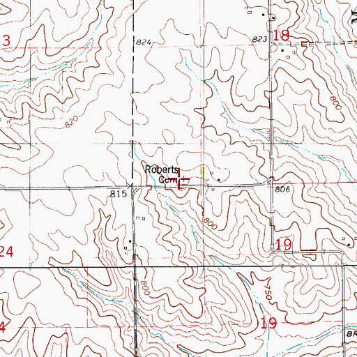 Topographic Map of Roberts Cemetery, IA