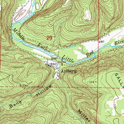 Topographic Map of Bane Hollow, AR