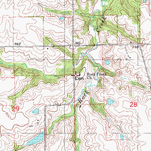 Topographic Map of Rock Creek Church and Cemetery, IA
