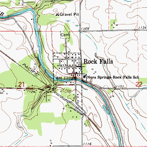 Topographic Map of Rock Falls, IA