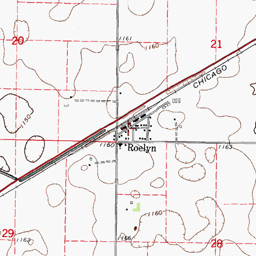 Topographic Map of Roelyn, IA
