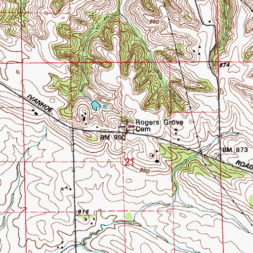 Topographic Map of Rogers Grove Cemetery, IA