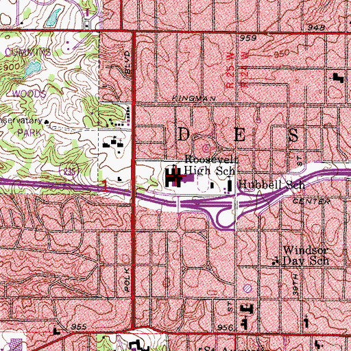 Topographic Map of Roosevelt High School, IA