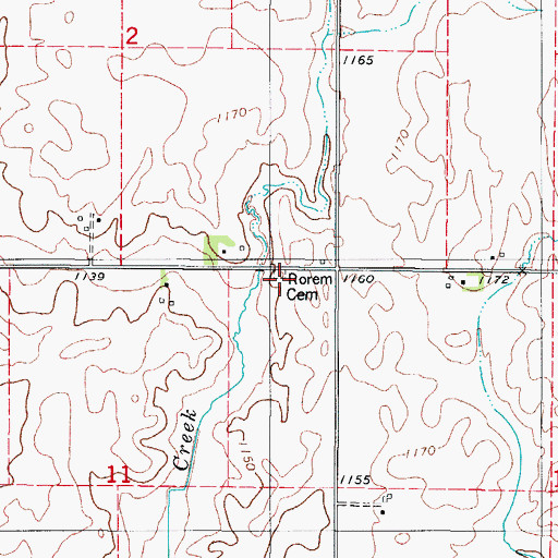 Topographic Map of Rorem Cemetery, IA