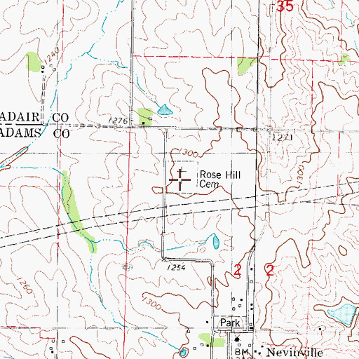 Topographic Map of Rose Hill Cemetery, IA