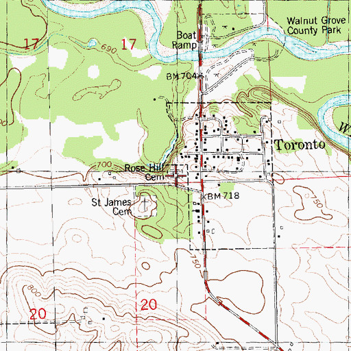 Topographic Map of Rose Hill Cemetery, IA