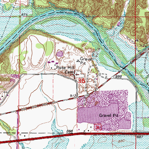 Topographic Map of Rose Hill Cemetery, IA