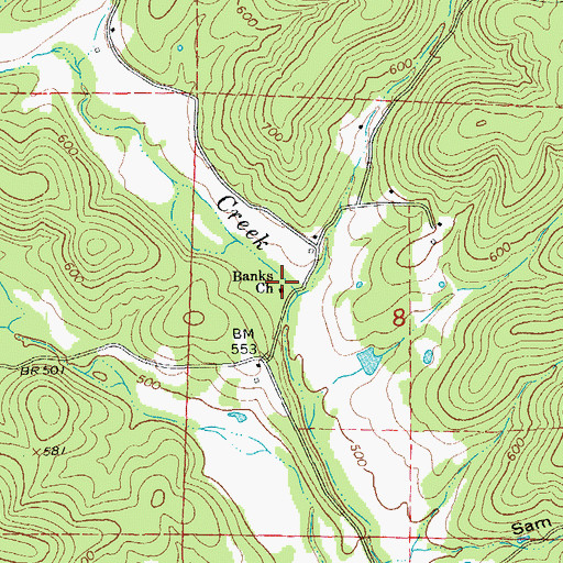 Topographic Map of Banks Church, AR